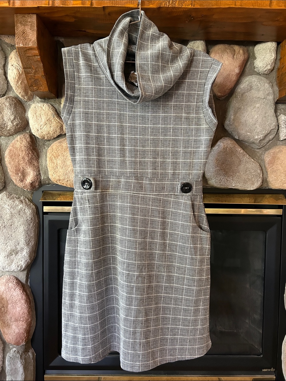 Papillon Gray Plaid Knit Sleeveless Cowl Neck Dress, Size M, NWT